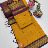 Sari "Kalyani" - Jaune safran/mauve