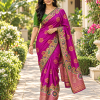 Sari "Maharani" - Fuchsia/Vert