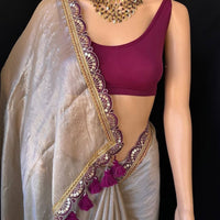 Sari "Shamila" - Gris/violet
