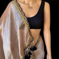 Sari "Shamila" - Gris/noir