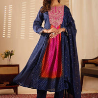 Anarkali Collection "Sajni" - Bleu nuit/rose