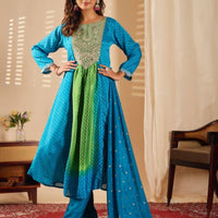 Anarkali Collection "Sajni" - Bleu turquoise/vert