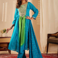 Anarkali Collection "Sajni" - Bleu turquoise/vert