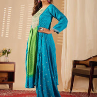 Anarkali Collection "Sajni" - Bleu turquoise/vert