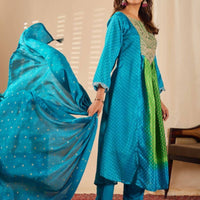 Anarkali Collection "Sajni" - Bleu turquoise/vert