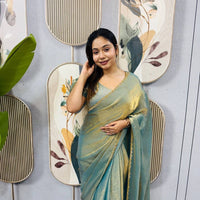 Sari prêt à porter Collection "Serendy" - Vert sauge grisé
