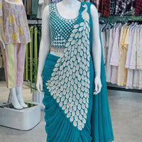 Sari prêt à porter Collection "Peacok" - Bleu