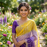 Sari "Gayatri" - Violet/jaune