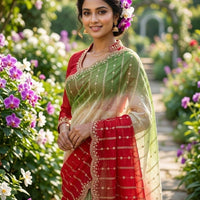 Sari "Gayatri" - Rouge/vert