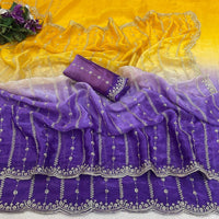 Sari "Gayatri" - Violet/jaune