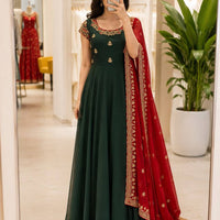 Anarkali/Robe Collection "Juhi" - Vert bouteille & rouge