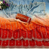 Sari "Gayatri" - Terracota/bleu