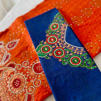 Sari "Maharani" - Orange/Bleu Marine