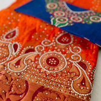 Sari "Maharani" - Orange/Bleu Marine