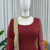 Anarkali "Radhana" - Rouge bordeaux