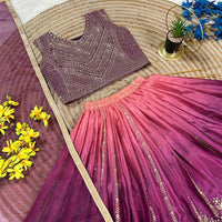 Lehenga Fille collection "Sounita" - Prune