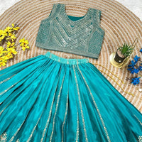 Lehenga Fille collection "Sounita" - Bleu lagon