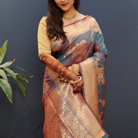 Sari Gulmahor Bleu vert irisé