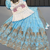 Lehenga Fille collection "Divya" - Bleu