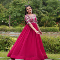 Anarkali/Robe Collection "Anarkali SWEETY2" - Rose fuschia