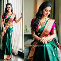Saris "Tendance mix" Vert rose motif 1