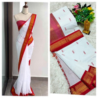 Sari "Kalyani" - Blanc/rouge