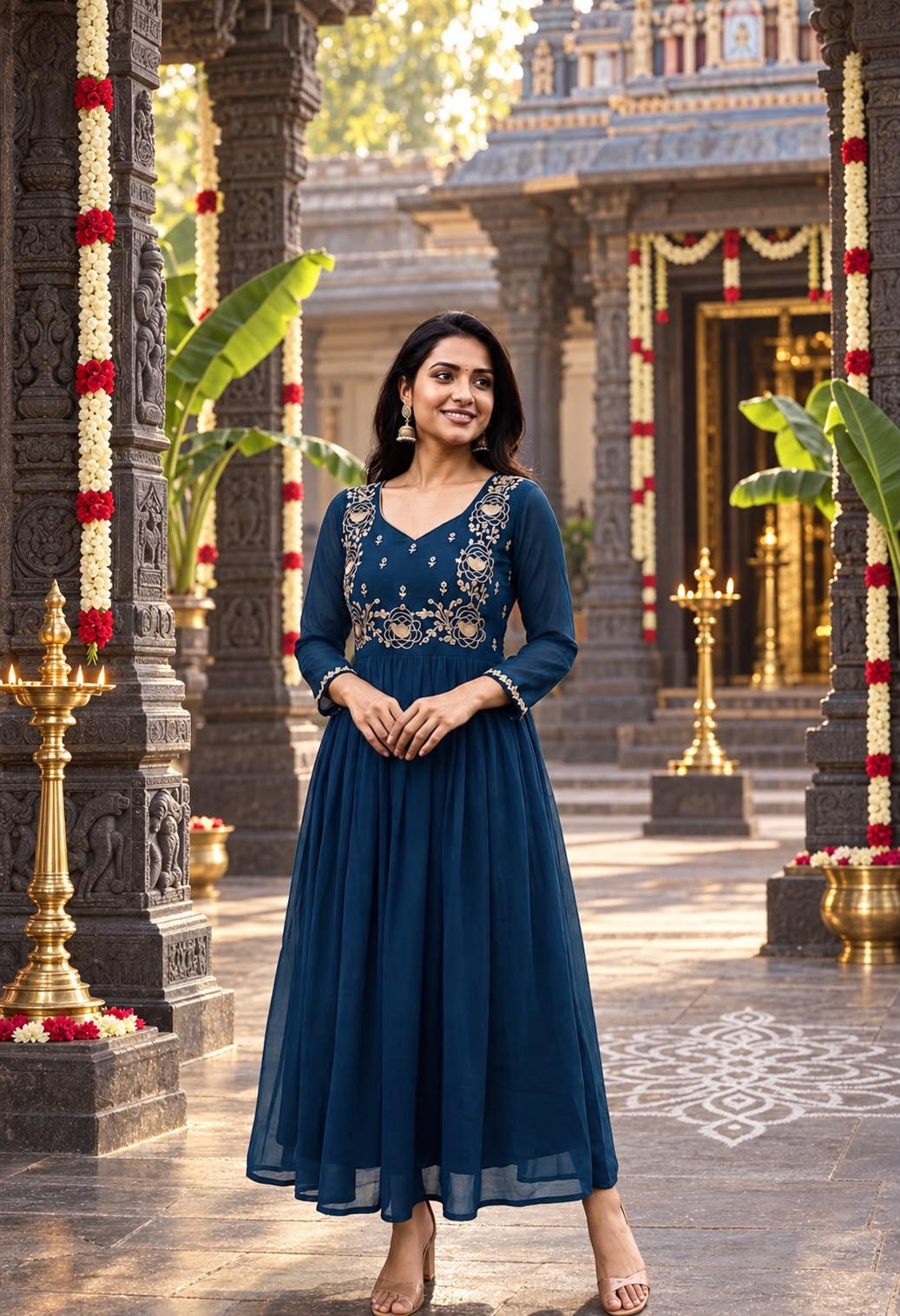 Anarkali/Robe Collection "Tina" - Bleu canard