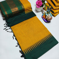 Sari "Kalyani 2" - Jaune safran/vert à carreaux