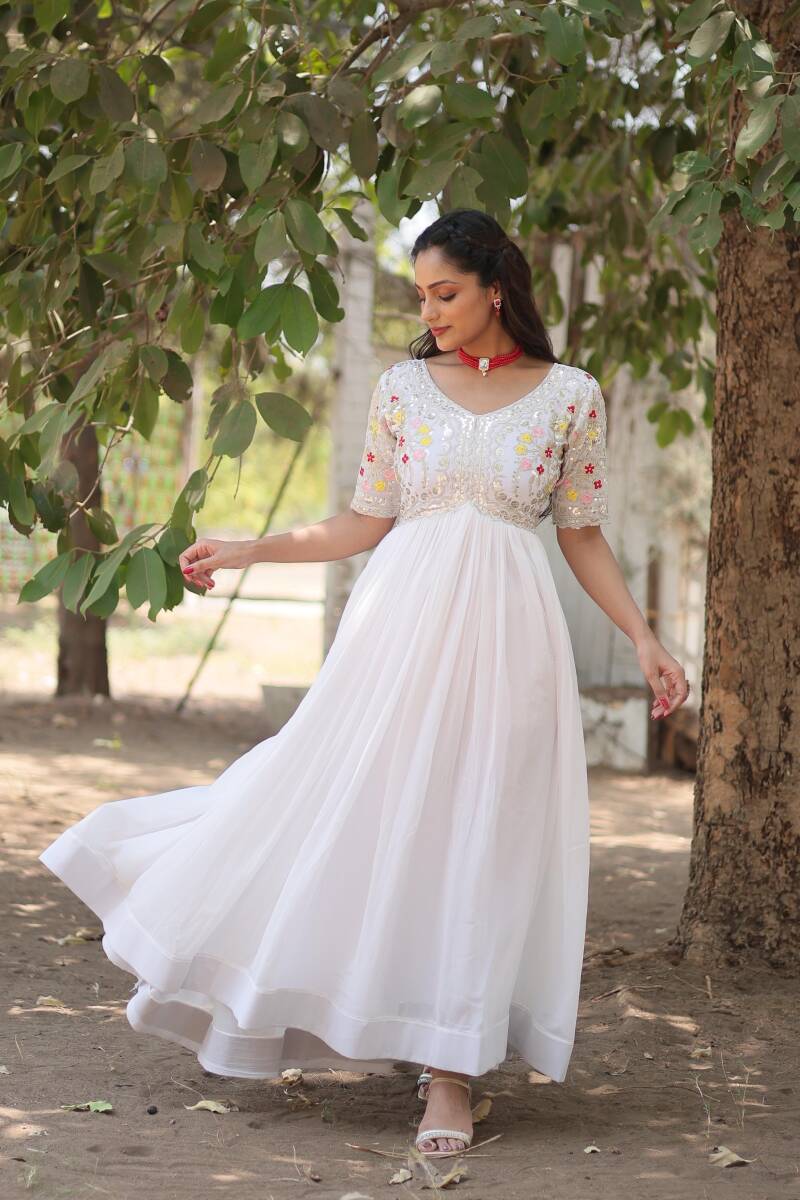 Anarkali/Robe Collection "Anarkali SWEETY2" - Blanc