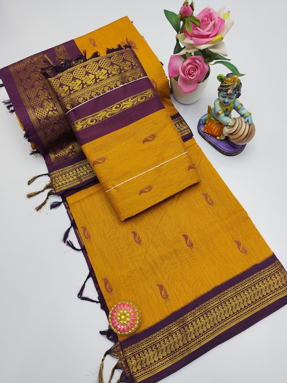 Sari "Kalyani" - Jaune/mauve