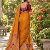 Sari "Maharani" - Jaune safran/grenat