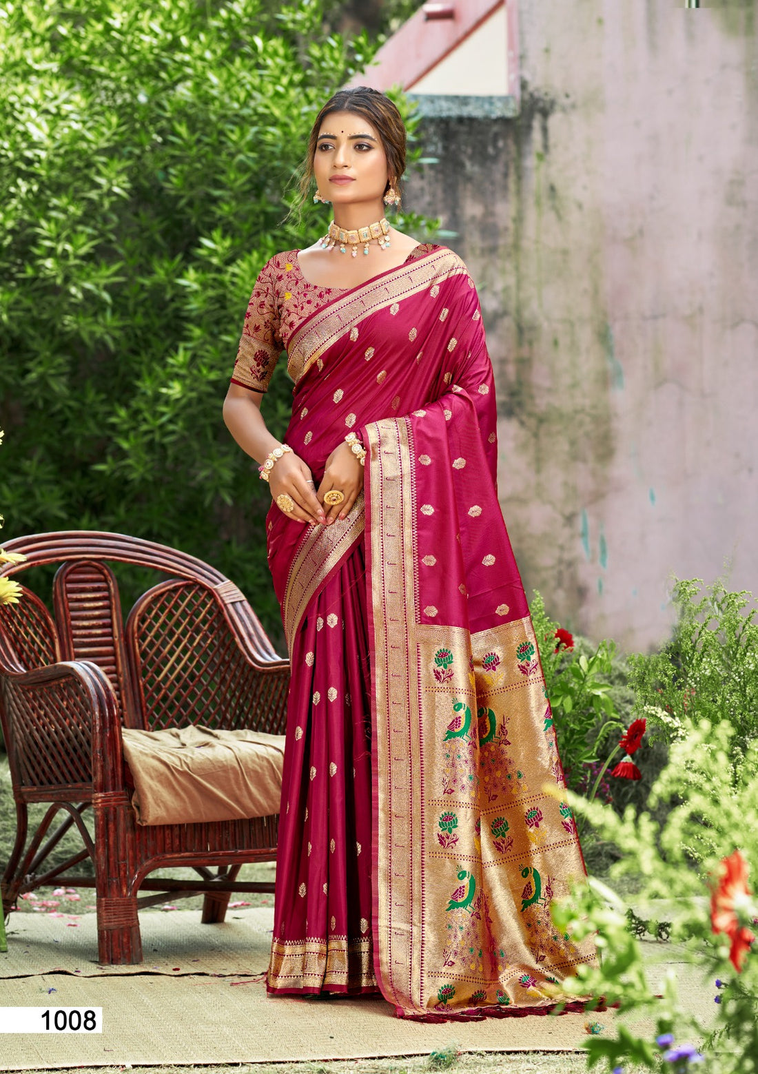 Sari "Mala" - Vert Rouge bordeaux