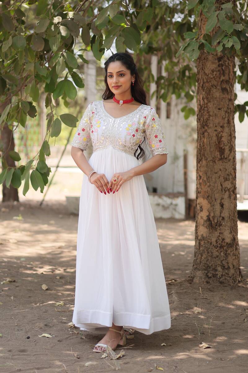 Anarkali/Robe Collection "Anarkali SWEETY2" - Blanc