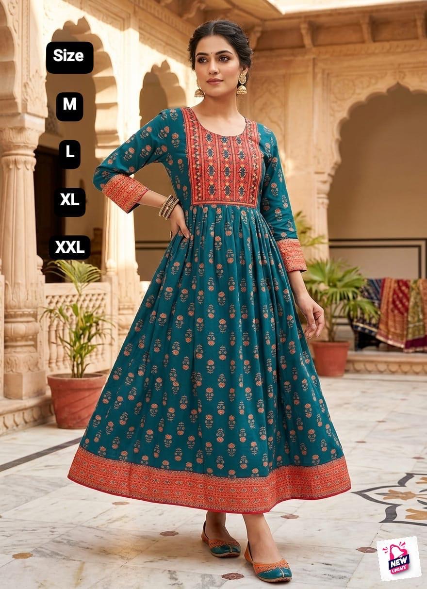 Robe tunique Collection "Mendhana"  - Bleu paon/corail