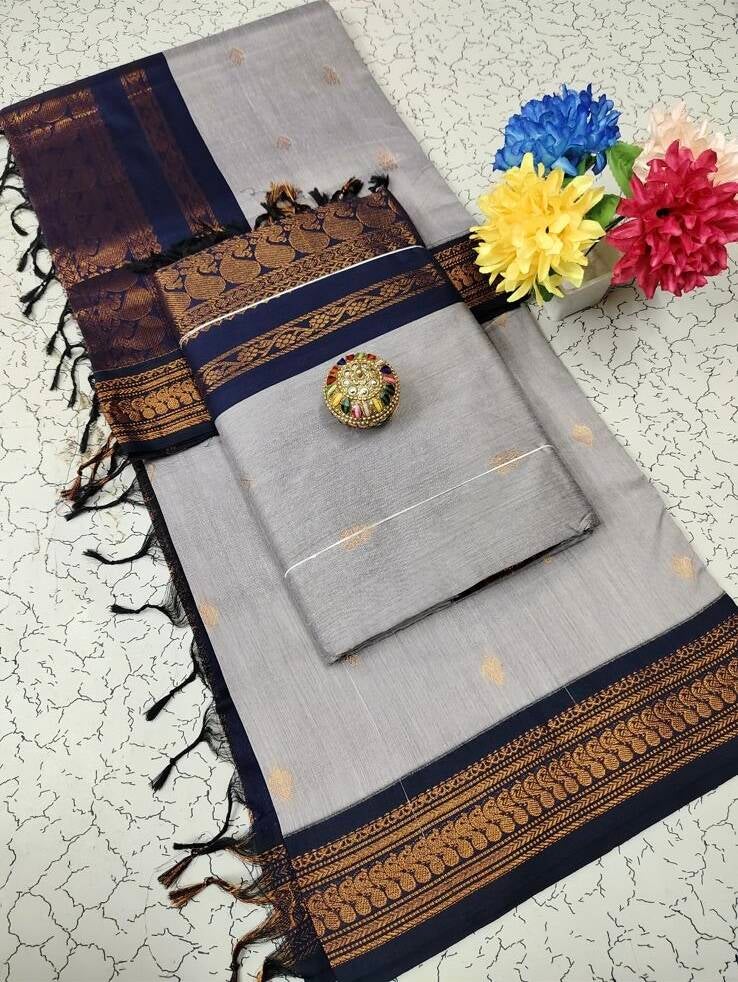 Sari "Kalyani" - Gris/bleu