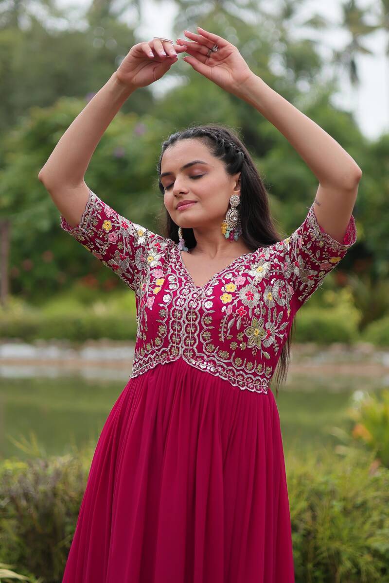 Anarkali/Robe Collection "Anarkali SWEETY2" - Rose fuschia