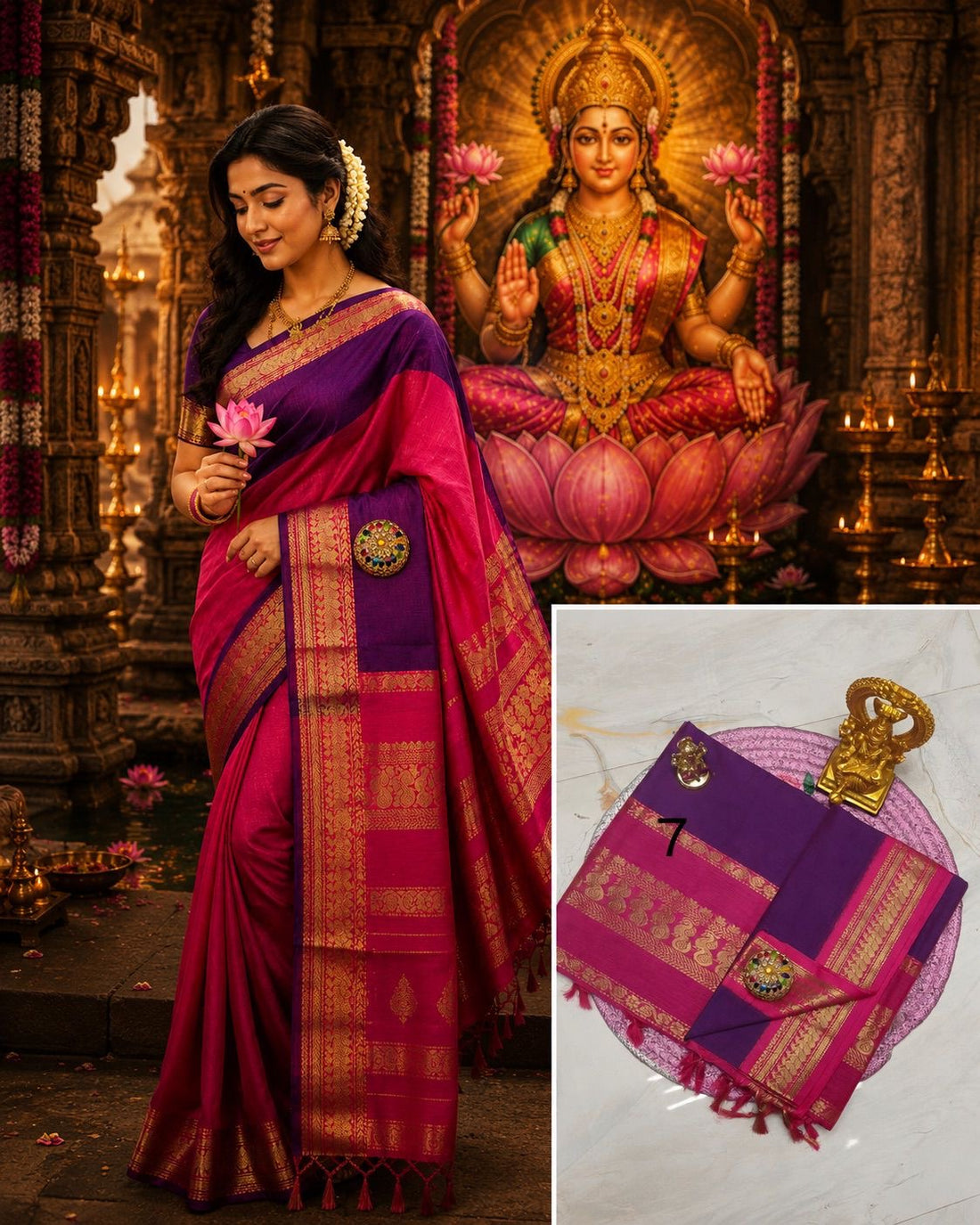 Sari "Kalyani" - Violet/rose fuchsia