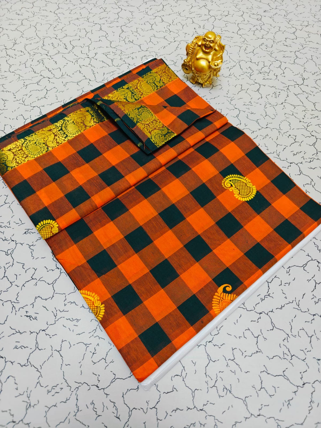 Sari "Rajani" Orange/vert foncé