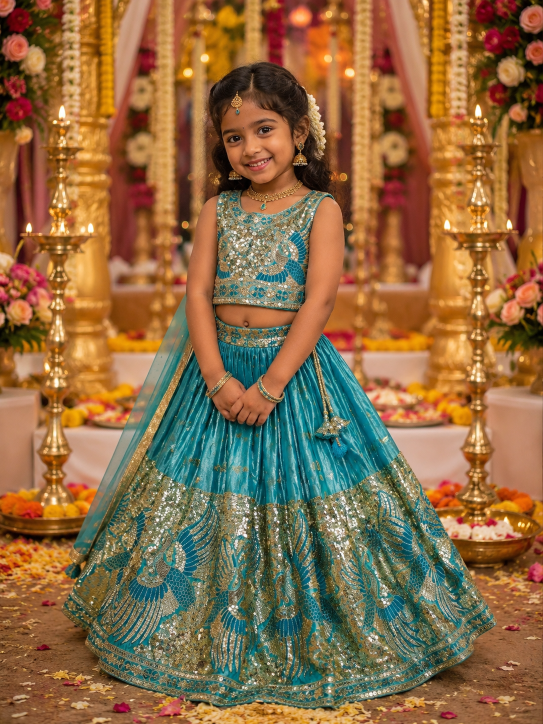 Lehenga Fille collection "Harshana" - Bleu