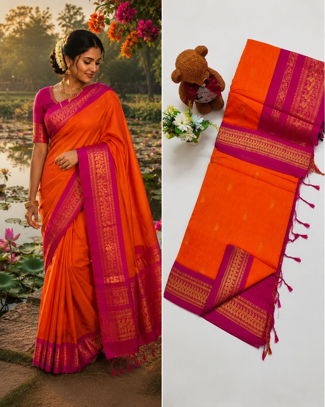 Sari "Kalyani" - Orange/rose