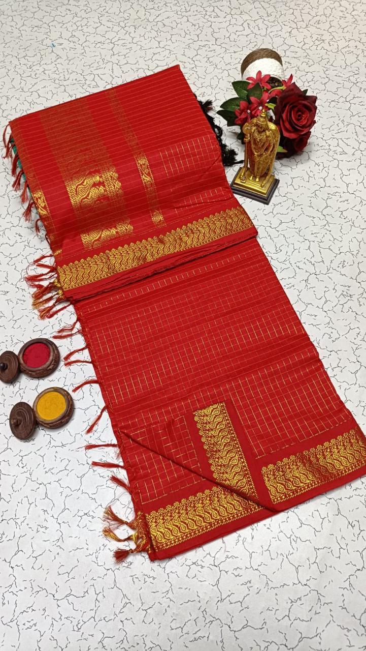 Sari "Kalyani" - Rouge à carreaux