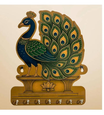 Porte-clés mural en bois : Paon décoratif