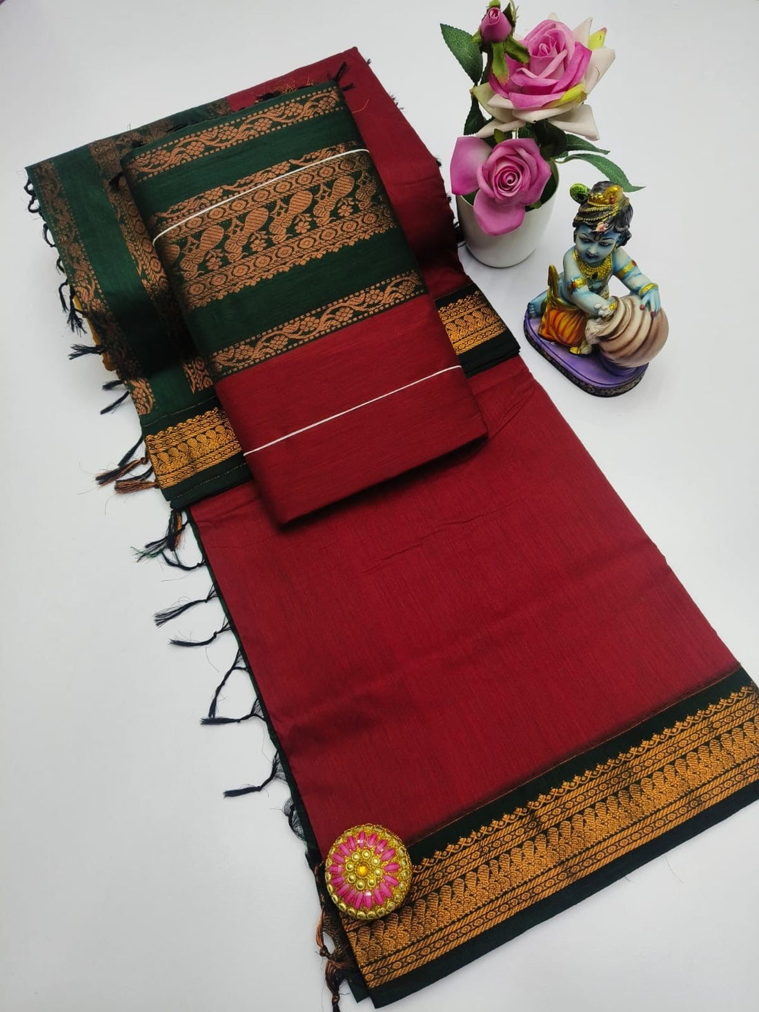 Sari "Kalyani" - Rouge/vert