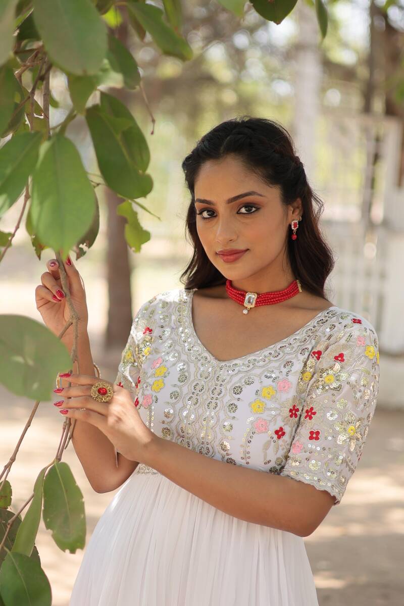 Anarkali/Robe Collection "Anarkali SWEETY2" - Blanc