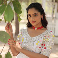 Anarkali/Robe Collection "Anarkali SWEETY2" - Blanc