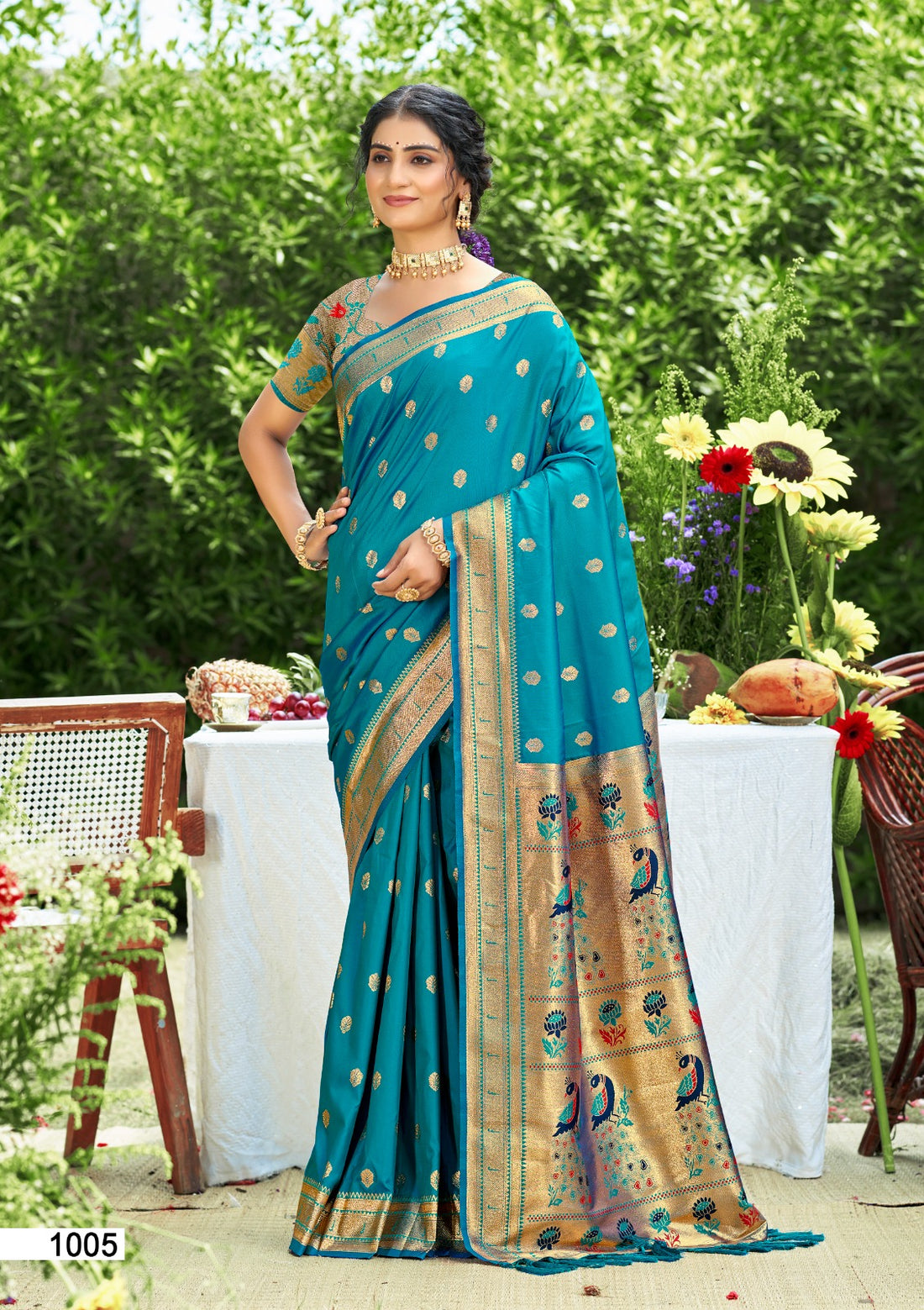 Sari "Mala" - Bleu paon
