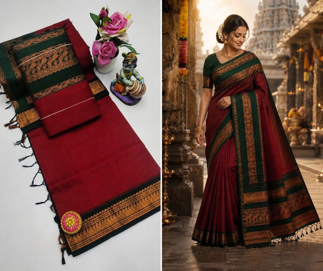 Sari "Kalyani" - Rouge/vert