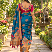 Sari "Maharani" - Bleu/Fuschia