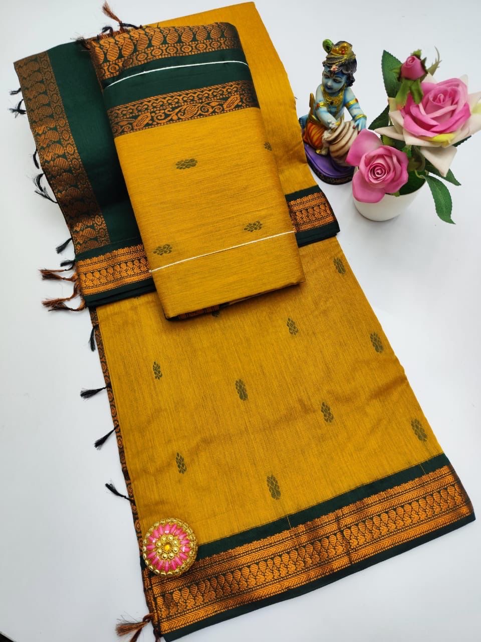 Sari "Kalyani" - Jaune/vert