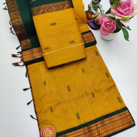 Sari "Kalyani" - Jaune safran /vert